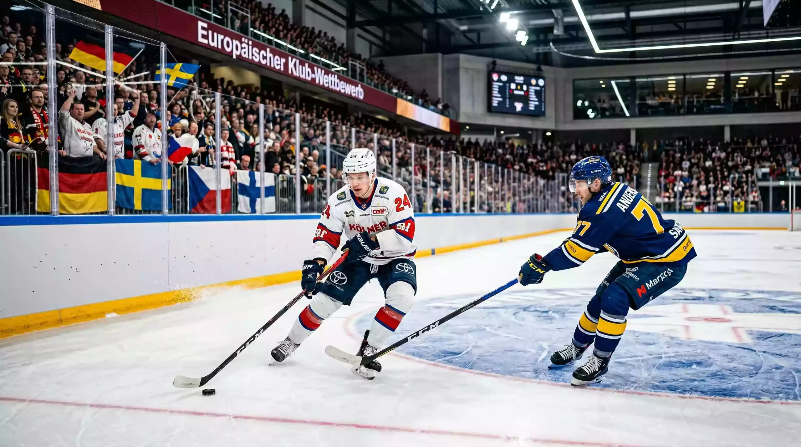 Europäisches Eishockeyspiel mit CHL-Atmosphäre