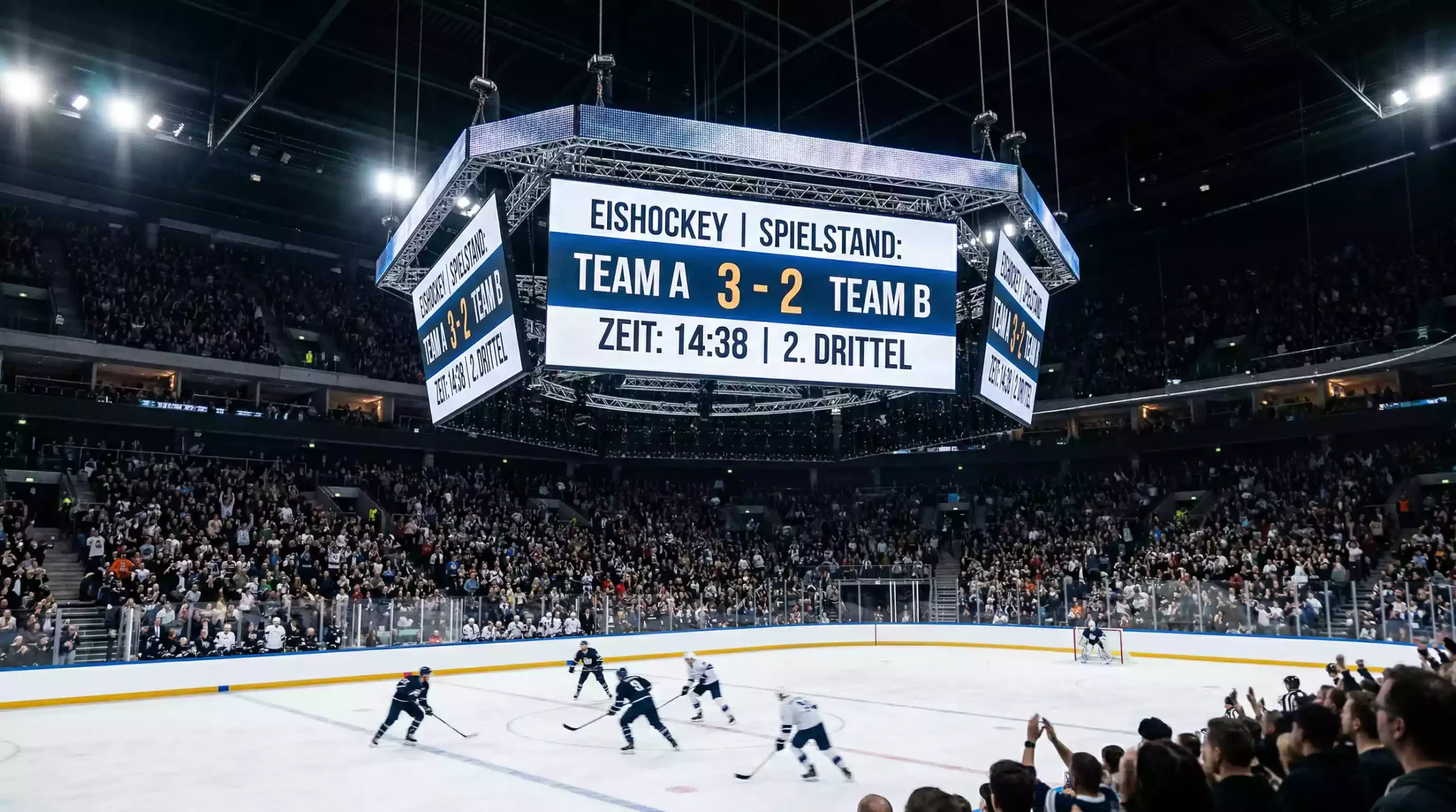 Eishockey Quoten verstehen – Anzeigetafel mit Spielstand in einer Eishockey-Arena