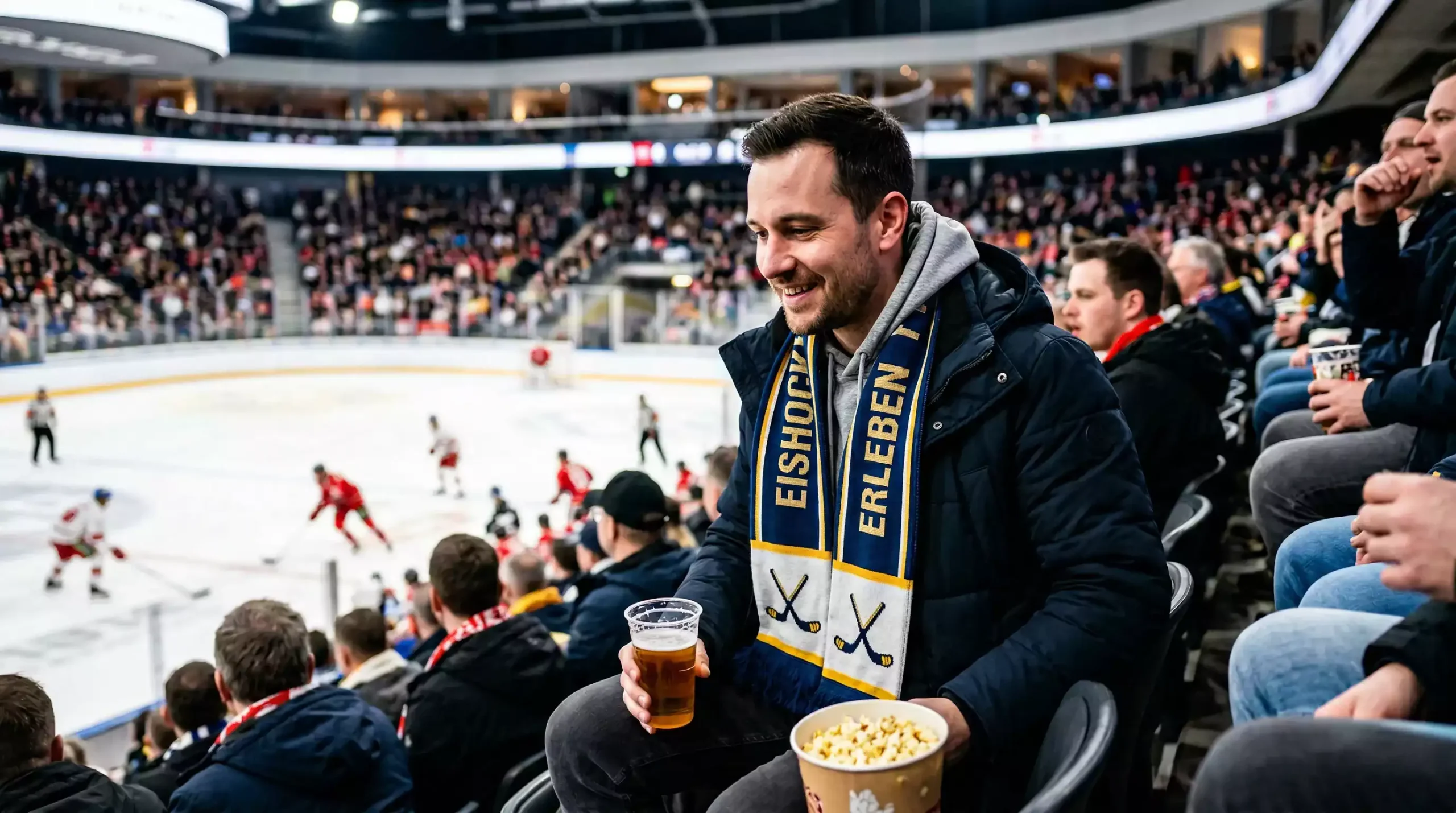 Fan schaut Eishockeyspiel in der Arena