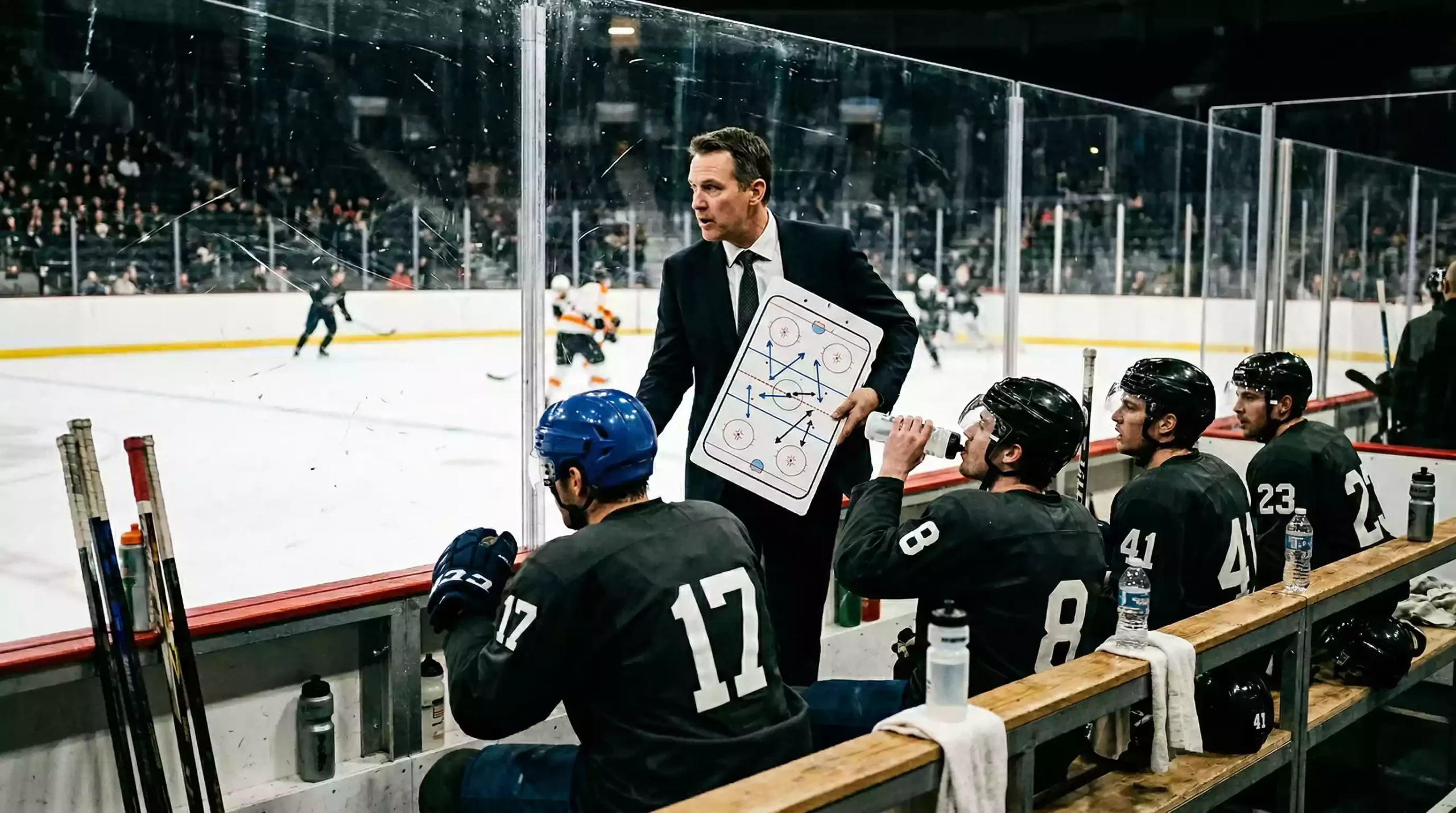 Eishockey Wettstrategien – Trainer analysiert Spielsituation an der Bande