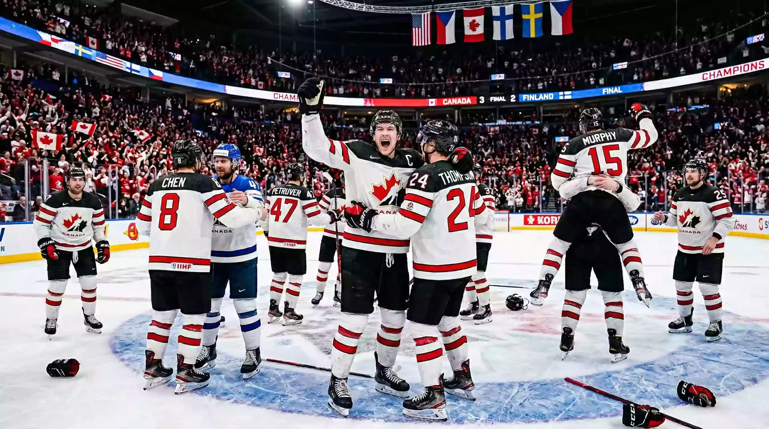 Eishockey Nationalmannschaft feiert bei der Weltmeisterschaft