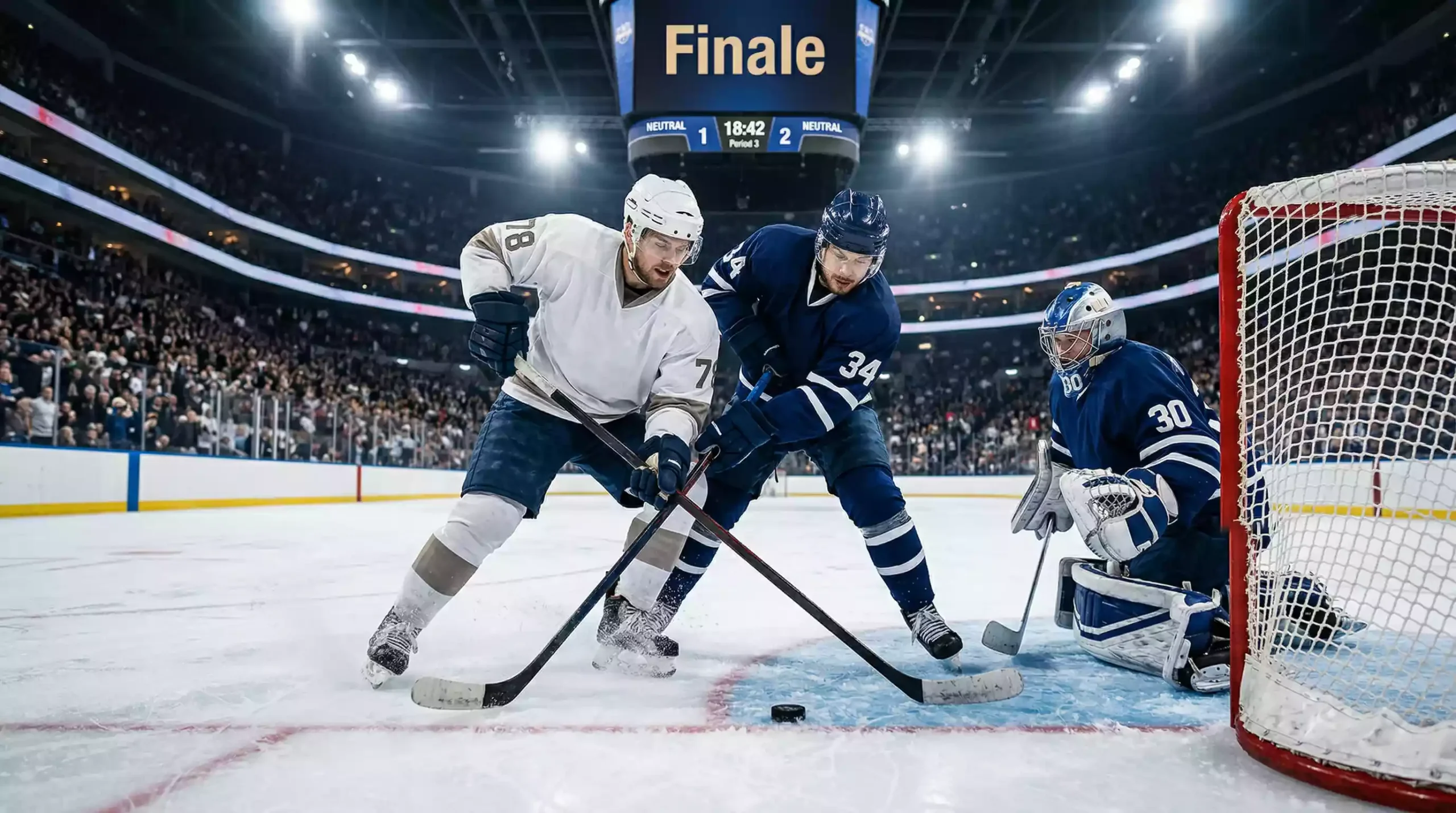 NHL Wetten – Eishockeyspieler kämpfen um den Puck in einer NHL-Arena